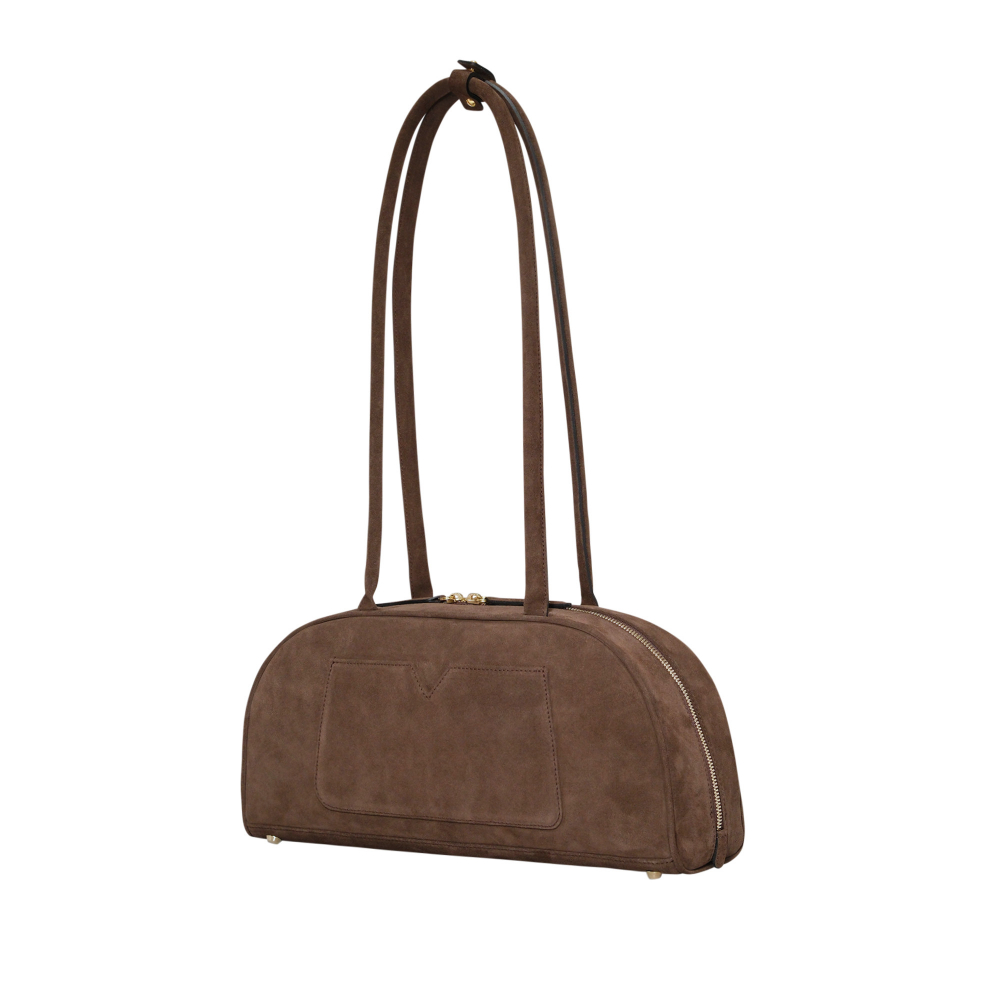 Schultertasche aus Wildleder in dunkelbraun